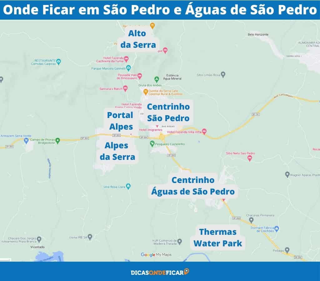 Mapa Onde Ficar em São Pedro e Águas de São Pedro