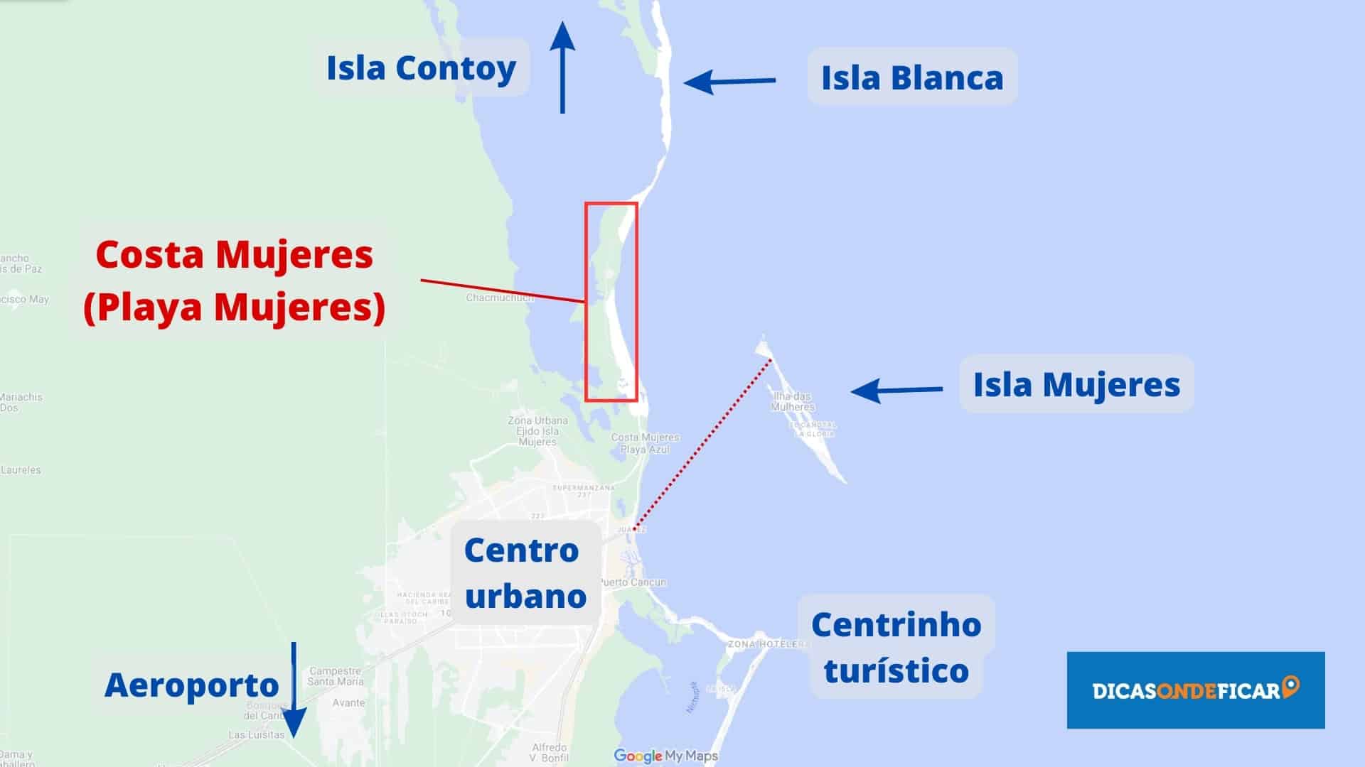 Mapa Localização Costa Mujeres (Playa Mujeres) Cancún