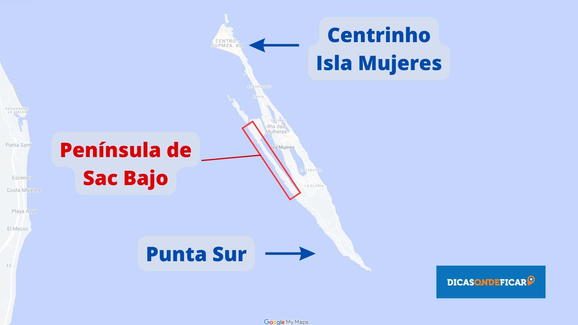 Mapa Localização Península de Saco Bajo Isla Mujeres