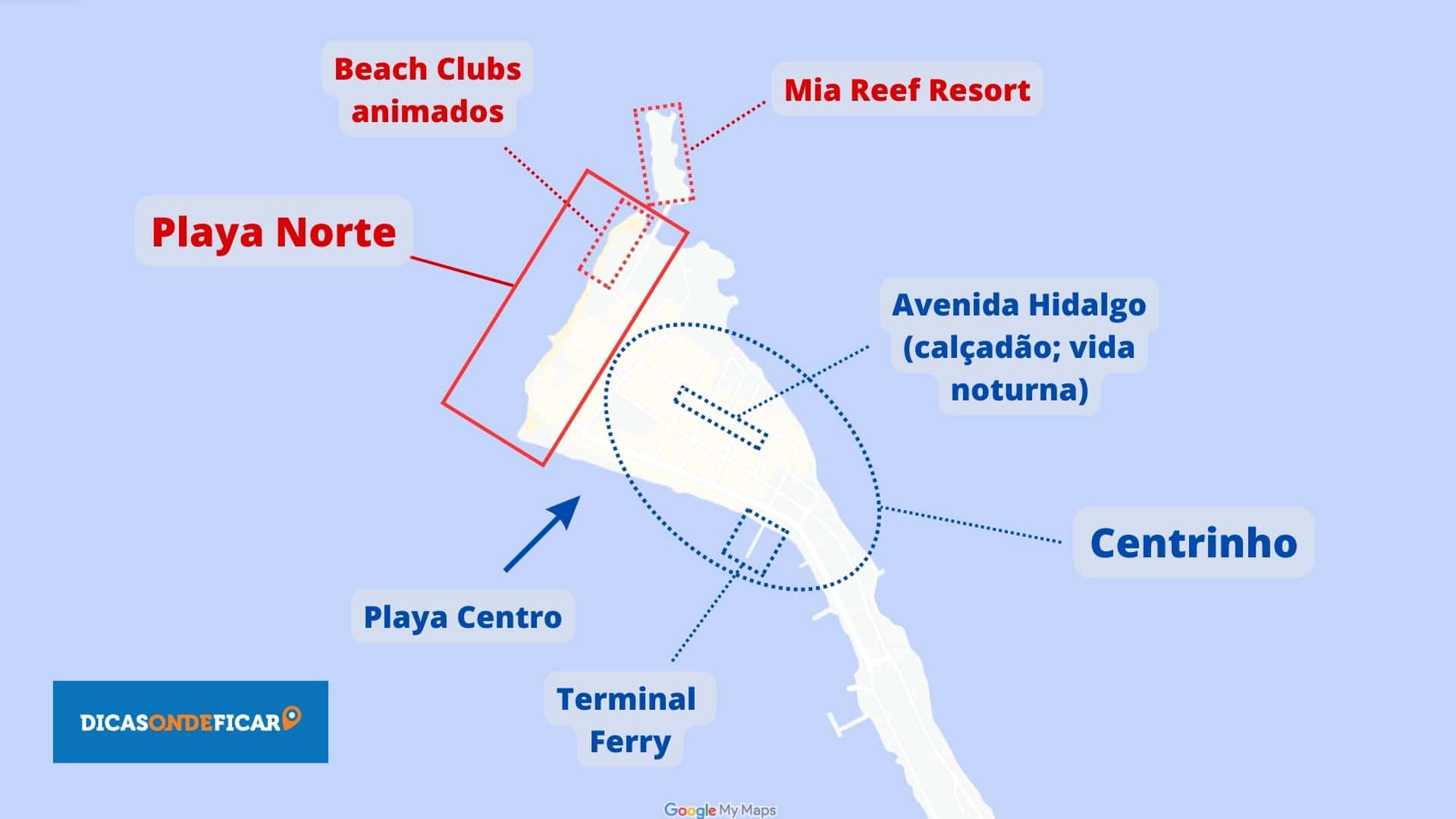 Mapa Localização Playa Norte Isla Mujeres - México